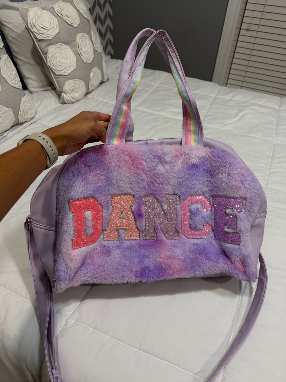 Lavender 'DANCE' Faux-Fur Weekend Bag